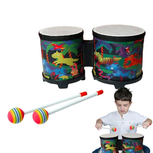 Bongo drum de madera hecho a mano con varillas de colores para percusión fluida 6