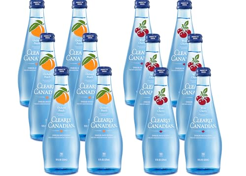 Image of Clearly Canadian Sparkling Flavored Water, 11 oz Glass Bottles - Variety of Refreshing Flavors, Premium Carbonated Beverage, Available in 12-Pack and 24-Pack Options (12 Pack, Cherry /Peach)