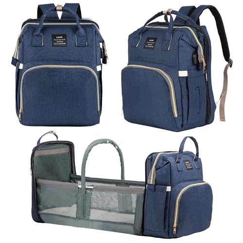 Image of OMBRAT Diaper Bag Backpack, with Changing Station, Baby Bag for Boys and Girls, Newborn Mom Gift, Large Capacity, USB Charging Port, Insulated Pacifier Case, Multifunctional Diaper Bag (Large Blue)