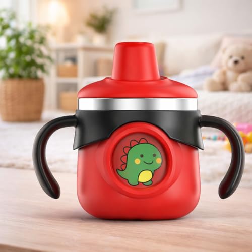 Image of THE LITTLE LOOKERS Stainless Steel Sipper Bottle 260ml | 316 Grade SS | BPA Free | Suitable for Hot & Cold | Travelling Bottle for Kids & Toddler | Training Sippy Cup with Straw /Spout (Red)