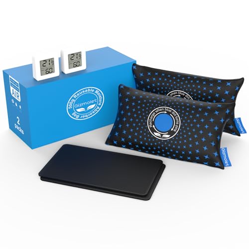 Gizmolet Set da 2 Deumidificatori Auto 500g, Indicatore di Umidità e Tappetino Antiscivolo | Riutilizzabili, Rigenerabili al Microonde, A Prova di Perdite | Per Auto, Casa, Armadi e Magazzini