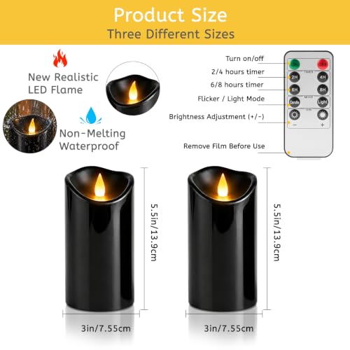 Image of Flameless Candles 3 inchD X 6 inchH Set of 2 Outdoor Indoor Pillars Battery Operated Flickering Candles Include 10-Key Remote Timer Function, Fake Plastic Pillar Candles for Aniversary, Christmas Decor