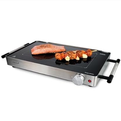 Korona 46100 Glas-Tischgrill | 2 in 1 Tischgrill und Warmhalteplatte | 800 Watt | Edelstahlgehäuse | 50-240 °C einstellbar | Grillfläche aus deutscher SCHOTT-Glaskeramik