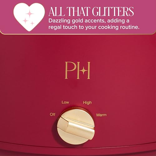 Image of Paris Hilton 6-Quart Manual Slow Cooker, Naturally Nonstick Stoneware Ceramic Insert, Three Settings (Low, High, Warm), Dishwasher Safe Family Size Slow Cooker, Berry
