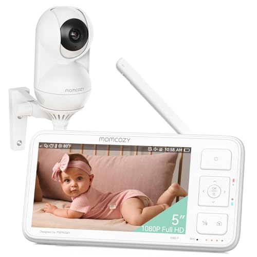 momcozy Video Baby Monitor 5.5 1080P Full HD Baby Monitor with Camera & Wall Mount No WiFi 5800mAh Battery Infrared Night Vision 2-Way Audio Lullabies 1640ft Range Take Photos & Videos BM03