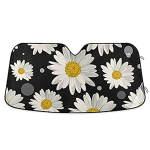 Sun Shade for Car Windshield Daisy Flower Floral Polka Dot Foldable Sun Shield Sun Heat and UV Protection Automotive Interior Sun Protection