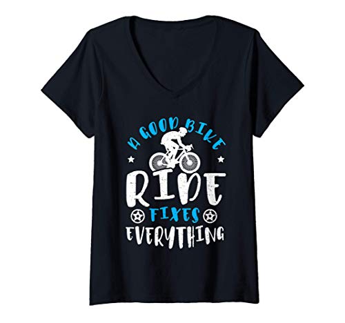Femme Vélo: A Good Bike Ride Fixes Everything - Vélo T-Shirt avec Col en V