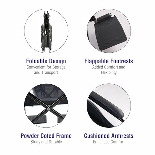 Image of VMS Careline Deluxe Foldable Commode Wheelchair | Built-In Commode | Mag & Castor Wheels | PVC Seat | Easy to Clean | Smooth Maneuverability