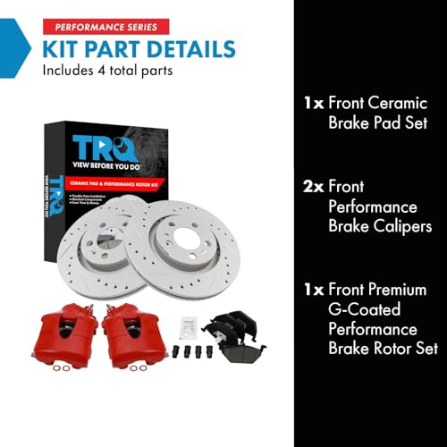 Image of TRQ Performance Front Brake Pad and Rotor Set Ceramic Drilled Slotted G | For 1998-2010 Volkswagen Beetle 2000-2006 Golf 1999-2005 Jetta