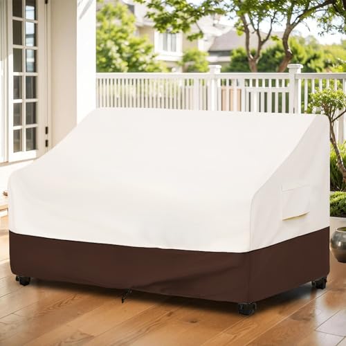 Image of Bitubi Waterproof Patio Sofa Cover, Heavy Duty 3-Seater Outdoor Couch Cover Size Up to 85W x 38D x 35H Inches, Lawn Patio Furniture Covers with Air Vent (Brown)