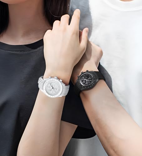 Image of Strap for Moonswatch Watch,Lengthening No Gap Silicone Establishment Pattern Strap for Omega X Swatch Speedmaster Moonswatch Watch,Quickly Release Curved Strap for Swatch Omega Men Women