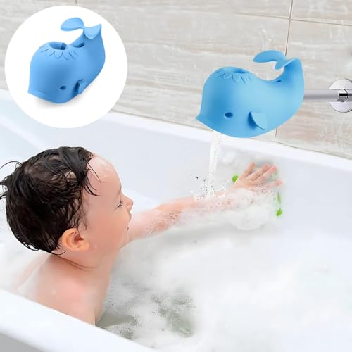 Image of PandaEar Bath Spout Cover, Baby Bathtub Faucet Cover, Baby Shower Protector Cover for Kids Toddlers, Universal Fit -Whale (Blue)