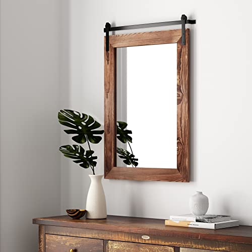 Image of COGOOD Bathroom Mirrors for Over Sink - 26 inch X 17 inch Farmhouse Barn Door Wall Mirror for Bathroom, Living Room, Entryway Wall Decorative Brown