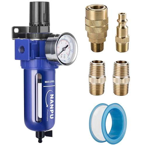 NANPU 1/2 NPT Compressed Air Filter Regulator Zinc Alloy 5 Micron Brass Element