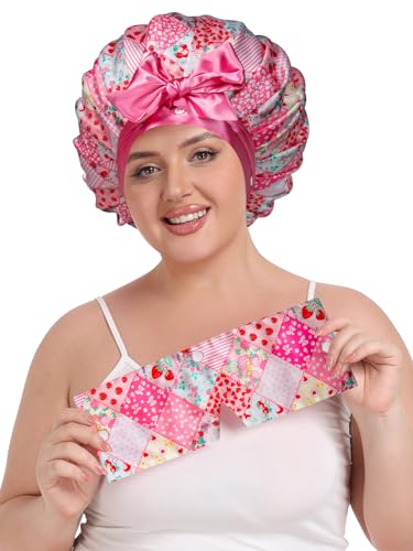 Vettres Pleated Silk Sleeping Bonnet with Eye Mask Double Layer Satin Hair Bonnets Sleep C - image 4
