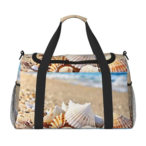 Seashells on the sandy beach Print Travel Duffel Bag for Men & Women, Foldable Travel Bags and Spacious Weekender Tote Bag for Storage Toiletry Luggage Personal Item