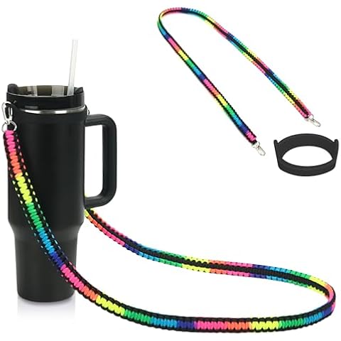 Wongeto Paracord Water Bottle Sling/Carrier fot Stanley holder, Paracord Water Bottle Strap for Stanley Cup Accessories,Fit Most 8-40oz Bottles (Rainbow) Cover