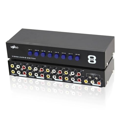 E-SDS 8-Way RCA Switch AV Switcher 8 in 1 Out Composite Video L/R Audio Selector Box for DVD STB Game Consoles