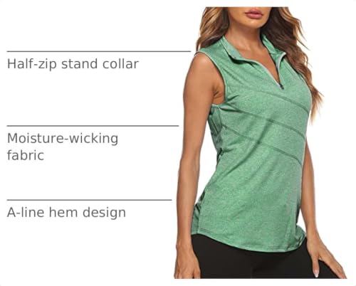 Image of Koscacy Women's Sleeveless Golf Tennis Polo Shirts Zip Up Dry Fit Workout Tank Tops Athletic Shirt