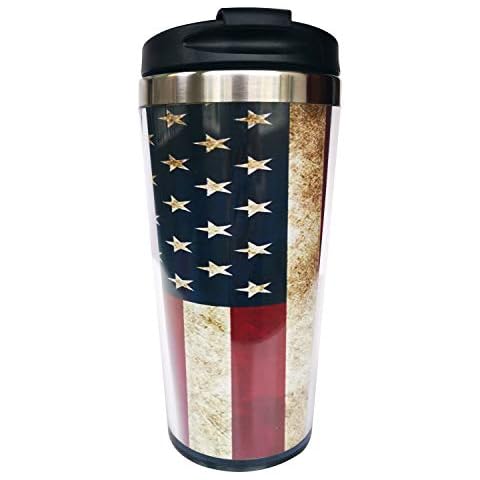 Hasdon-Hill American Flag Vintage Travel Mugs With Wrap And Black Lid, Stainless Steel Coffee Mug For Women Men Birthday Friends Gifts 12 Oz Cover