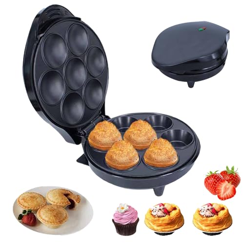 Mini máquina elétrica para bolos e quiches, antiaderente de dupla face com indicador LED e pernas antiderrapantes, versátil para lanches e sobremesas