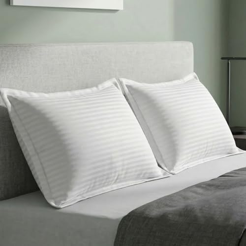 Image of Home Sizzler 210TC Satin Stripe Microfibre King Size Pillow Covers (18 X 27 Inches) - Cream, Set of 2