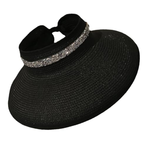 Gatuida Sombrero Sol Mujer Visera de Paja Negro, Diseño de ala Ancha y Protección Solar Adecuado para Playa y Deportes al Aire Libre