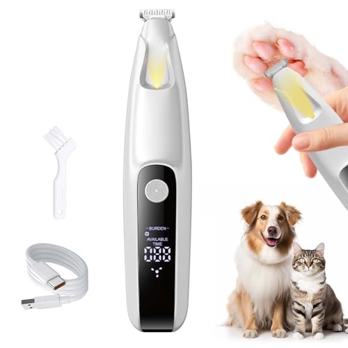 Superleise/Wiederaufladbarer Pfotentrimmer für Haustiere mit LED-Licht Wasserdichter Kabellos Haustier Rasierer Hundeschermaschine Profi Hundetrimmer für Hunde Katzen Pfoten Augen(Weiß)