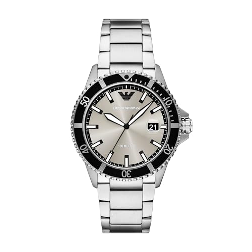 Emporio Armani Mens World Explorer Three-Hand Date Stainless Steel Watch (Model: AR11683) Silver