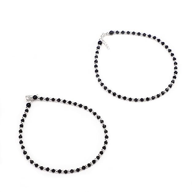 LIGAMENT Black Beads With Silver Plated Beads Nazariya Anklet For Girls Women (B0CBVKXNSV) Amazon Price History, Amazon Price Tracker