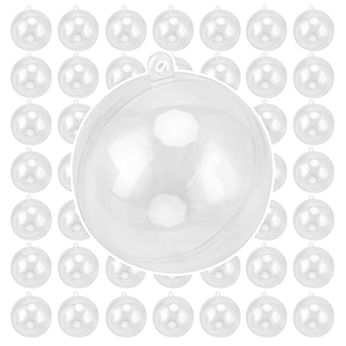 JEUIHAU Lot de 50 Boules en Plastique Transparent à remplir, Boules de Noël Transparentes à remplir, Boules suspendues Transparentes pour Noël, fête et...