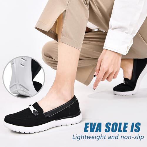 Image of Buyrew Loafers for Women - Comfortable Mesh Knit Slip On Walking Shoes with Arch Support - Dressy Business Casual Work Flats for Standing All Day - Lightweight Breathable Penny Loafers