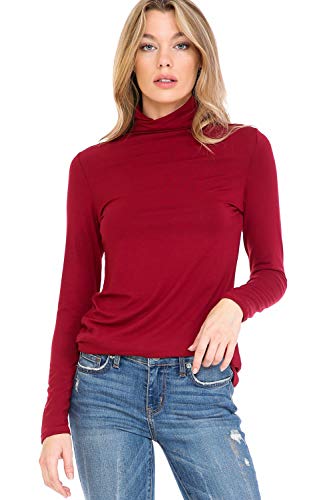SSOULM Women's Long Sleeve Slim Fit Turtleneck Curved Hem Basic Stretchy Pullover Tops2