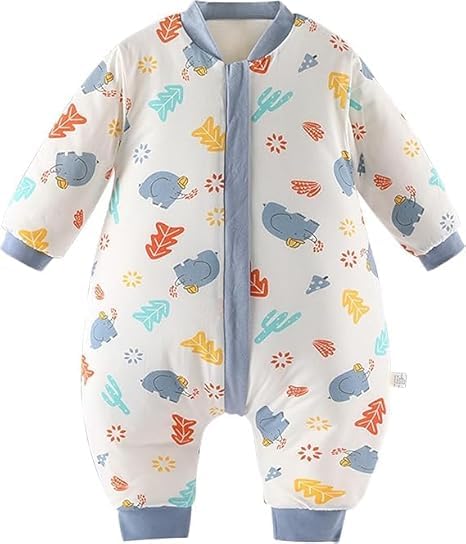 Anluomafuy Pijama Manta con Pies 1.0 TOG, Saco de Dormir para Bebé, Saco de Dormir de Algodón Unisex para Bebés, 100% Algodón, Varias Tallas, Otoño e Invierno, Dibujos Animados (azul, 90)