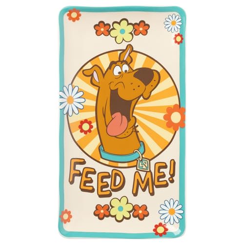 Image of Silver Buffalo Scooby Doo Feed Me Retro Groovy Flowers Ceramic Sushi Set with Dipping Sauce Dish and Matching Chopsticks