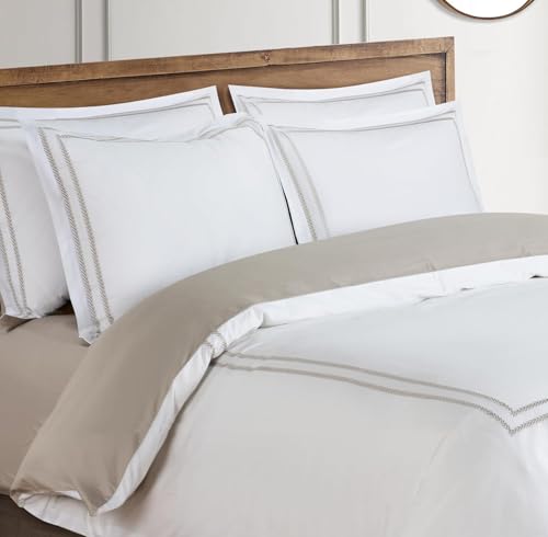 Majestic Giftware Madison Linen 8 Pcs 44" Twin Size Bedding Set (BL55-44T) | Riviera - Taupe 400 TC 100% Cotton Sateen | 2 Fitted Sheets, 2 Duvets, 4 Pillowcases - Noble Collection