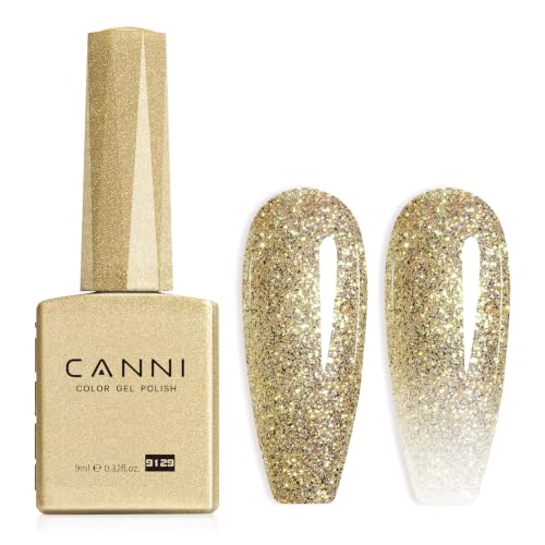 Image of CANNI Gold Gel Nail Polish, 1Pcs Glitter Gold Gel Polish Color High Gloss Soak Off U V Nail Manicure Salon DIY