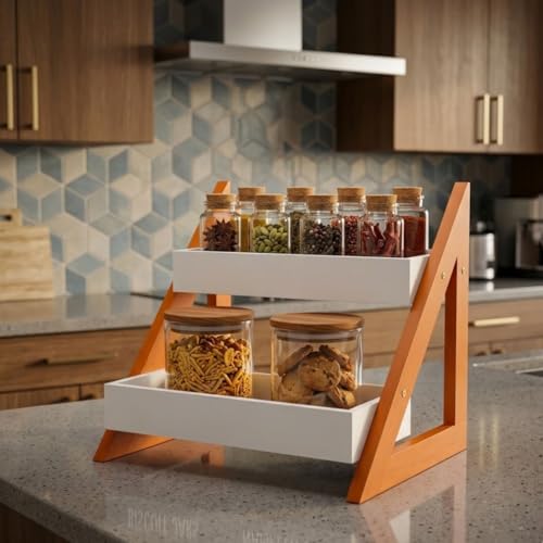 Image of Kitchen Organizer Rack - Multi-Purpose Kitchen Stand for Countertop & Cabinet Storage | Heavy-Duty Kitchen Rack Organizer for Spices, Utensils, Dishes & Pantry Items (2 Tier Brown)