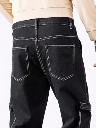 Image of AVANOVA Bell-Bottom Men Cargo Jeans II Men Cargo Pants II Denim Cargo for Men II Cotton Pant II Wide Legs II Flap Pockets II Cargo for Men (Jeans-119)