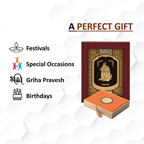 Image of Pk & Pk Jewellers Lord Radha Krishna with Peacock Oblong Photo Frame | 24KT Pure Gold | Elite Collection | Medium-Small Size (For Premium Gift, Temple, Home Decor, Wall Decoration)