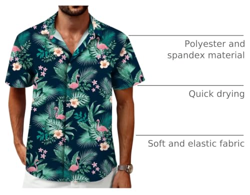 Image of Hawaiian Shirt for Men Tropical Shirts Summer Beach Button Down Short Sleeve Luau Aloha Floral Cruise Vacation Outfit 2026