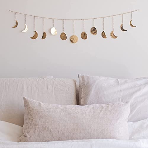 Image of Wall Decorations | Boho Accents Wall Decor | Moon Phases Art | Moon Phase Wall Hanging | Bohemian Decor for Bedroom, Home, Living Room, Apartment or Dorm (36 INCH, Golden)