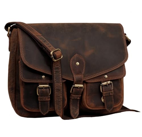 Firu-Handmade Women Vintage Style Genuine Brown Leather Crossbody Shoulder Bag