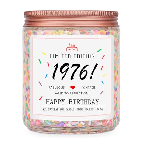 Homsolver 50th Birthday Gifts for Women Her Decorations Gifts for 50 Year Old Woman 50th Birthday Candles - Limited Edition 1976 Handmade (Vanilla Birthday Cake Scent with Sprinkles)