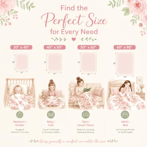 Image of Personalized Baby Blankets for Girls, Custom Blanket with Name, Personalized Baby Gifts for Birthday, Christmas, Baby Shower, Newborn Soft Flannel Floral Blankets Boy Girl Kids Gifts
