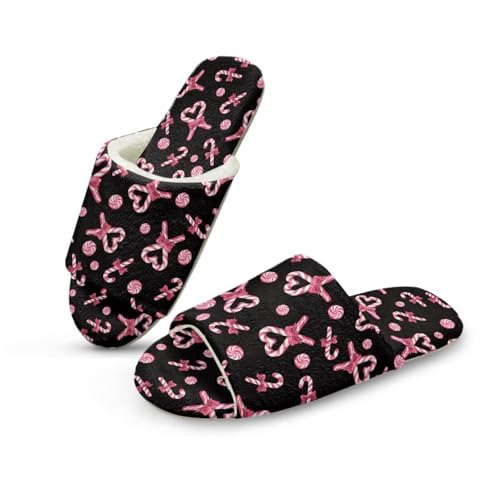 Christmas Print Slippers for Women Indoor Home Spa Guest Slippers Fuzzy Open Toe Slide Shoes Cozy Non Slip Shoes Lightweight Winter