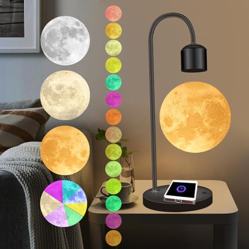 Floatidea Magnetic Levitating Moon Lamp 15W Fast Phone Charger Changeable 3 Colors Switchable 300 Million Gradient Colors 3D Moon Ball Levitation Floating Mood Light Christmas Gift Office Home Decor