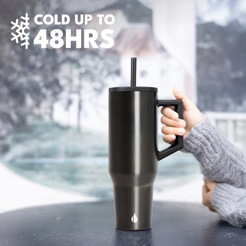 Image of Elemental Spill Proof 40oz Insulated Tumbler with Handle & Straw Travel Mug | Stainless Steel Commuter Travel Coffee Mug for Cold Beverages, Includes 2 Straws & a Spill Proof Lid for Everyday Use