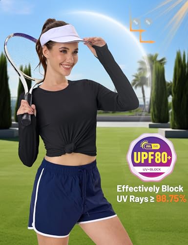 MAGCOMSEN Women’s Long Sleeve Shirts UPF 80+ Quick Dry Athletic Workout Tee Shirts with Thumb Holes Rash Guard Swim Tops3