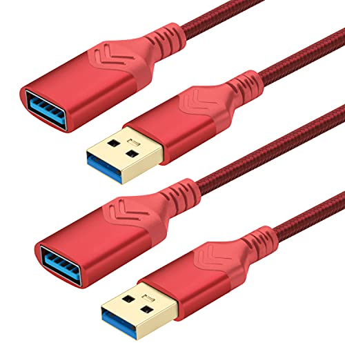 Image of USB 3.0 Extension Cable, 2Pack 2FT High Speed Extension Cable USB A Male to Female Extension Cord for Playstation /Xbox /Flash Drive /Card Reader /Hard Drive /Keyboard /Printer /Scanner (Red, 2Pack 2FT)